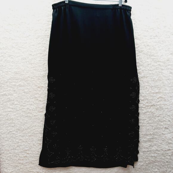 Skirt Maxi Size 18W Black Bead Scallop Evening Elegant Glam Formal Old Money - Picture 1 of 16